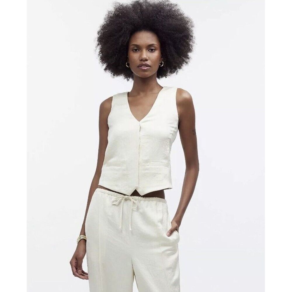 Madewell Button-Front Vest Sz 00 Ivory Top Satin Sleeveless Wide Straps New NWT